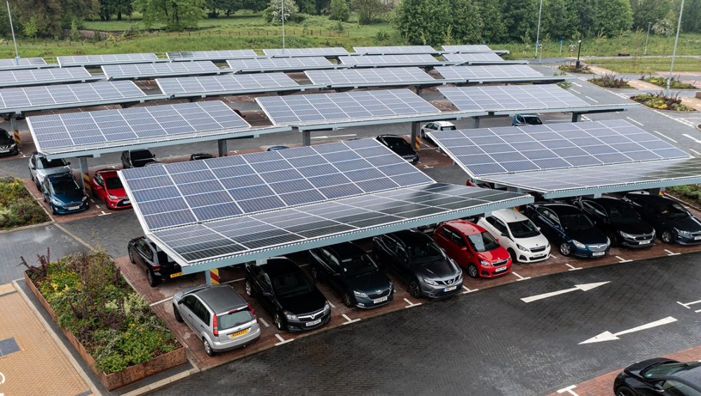 solar panels on car parking lot