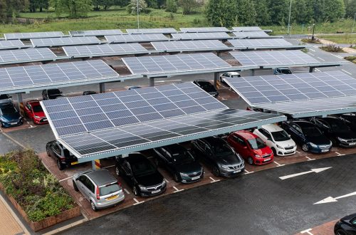 solar panels on car parking lot